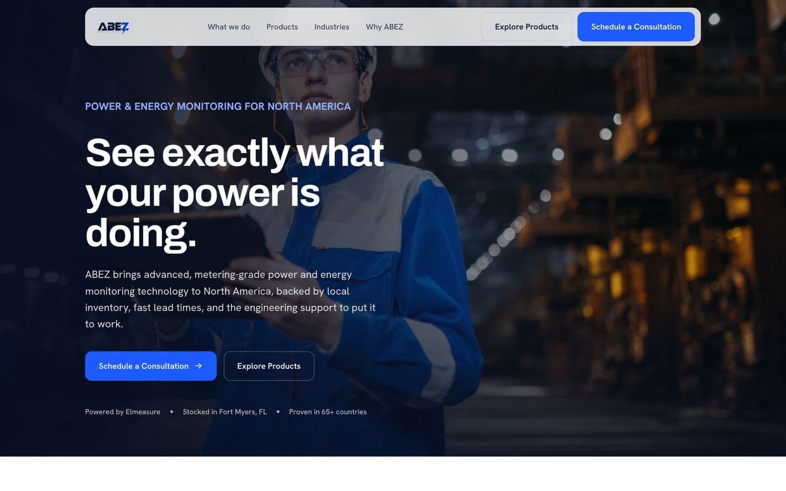 Industrial energy-tech company website, screen 1
