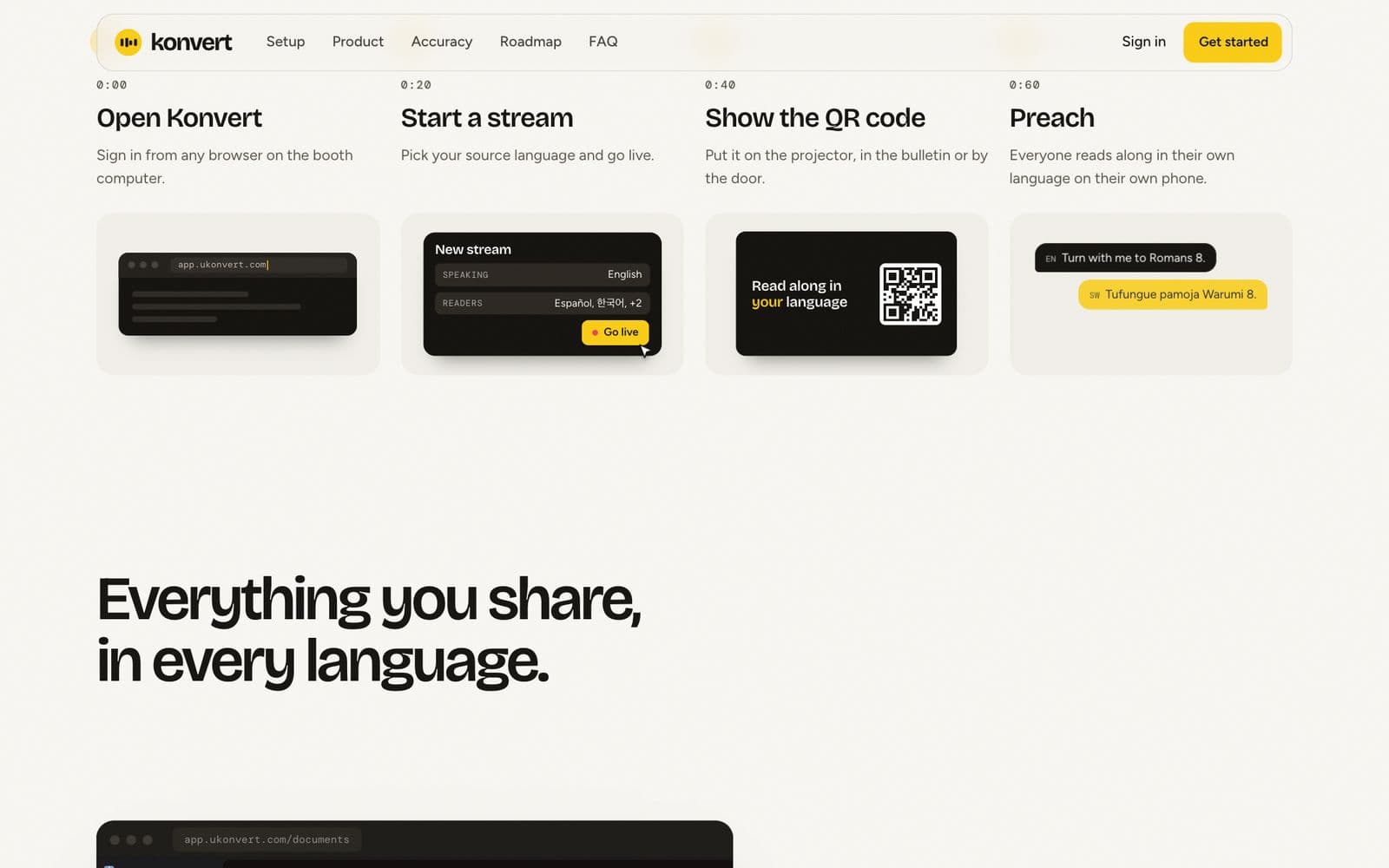 Live-translation software website, screen 3