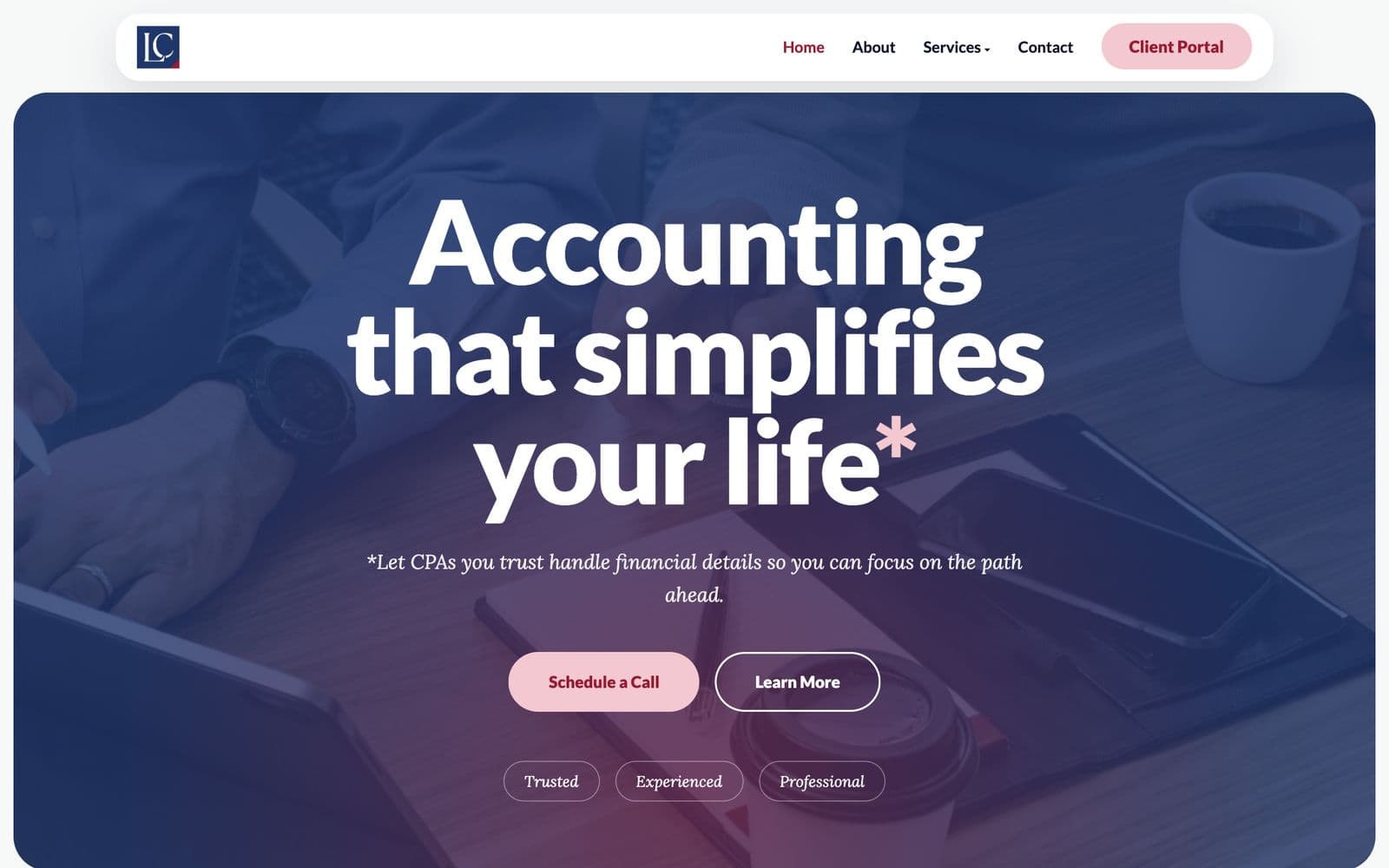 CPA firm website, screen 1