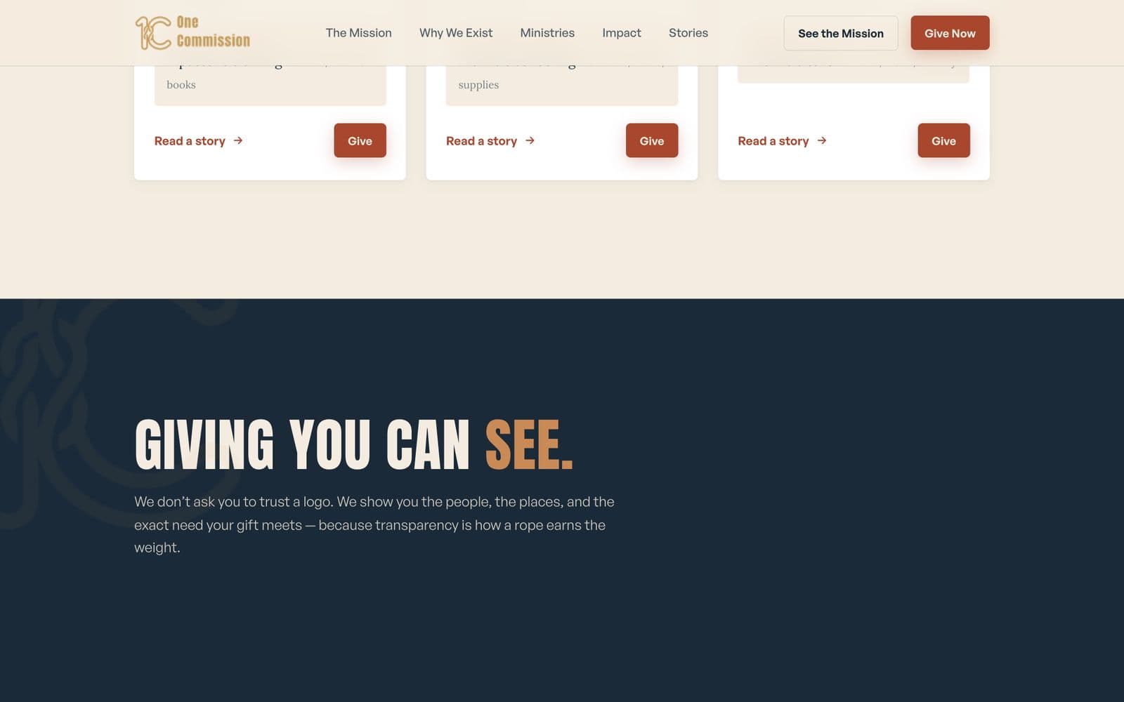 Missions nonprofit website, screen 3